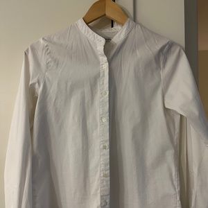 White Banded / Mandolin Collar Cotton Button-Up Top (Size Small) Great Cond